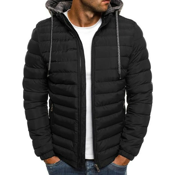 Cromoncent Men Puffer Winter Zip Up Hooded Cotton-Padded Long Parka Jackets Coat 
